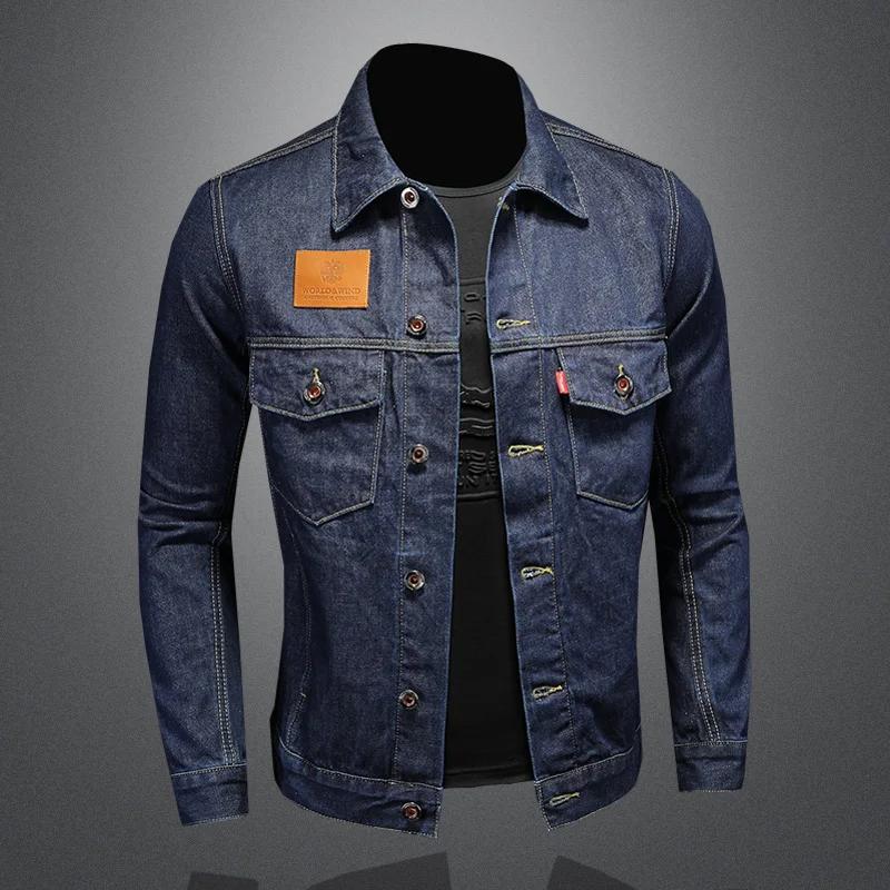 Manteau en Denim décontracté bleu foncé pour hommes, de haute qualité, classique, à la mode, Style e