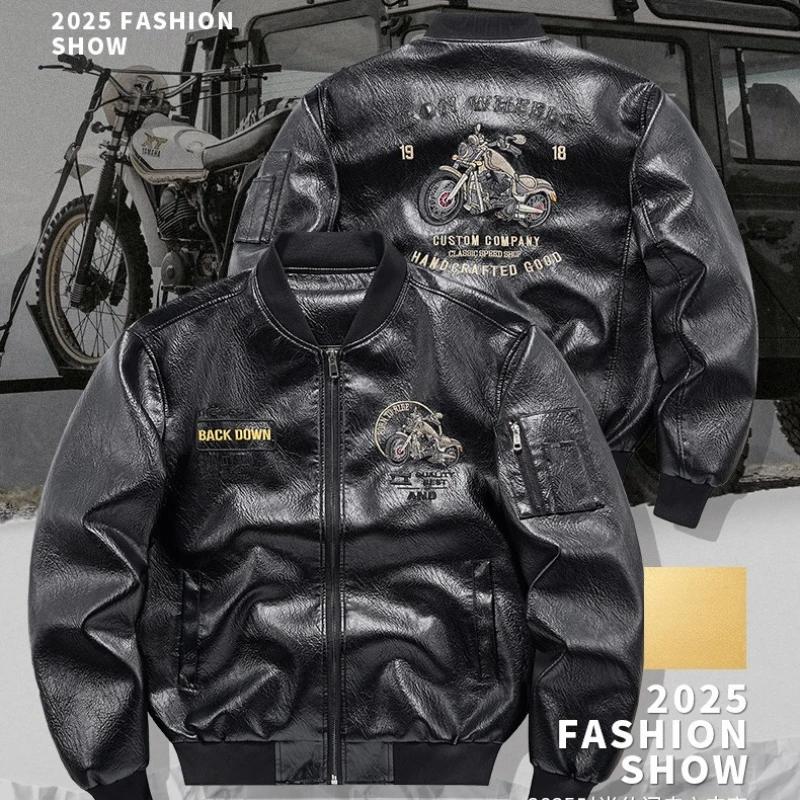 Veste d'automne en cuir de moto brodée pour hommes manteau de motard américain hommes col de Basebal