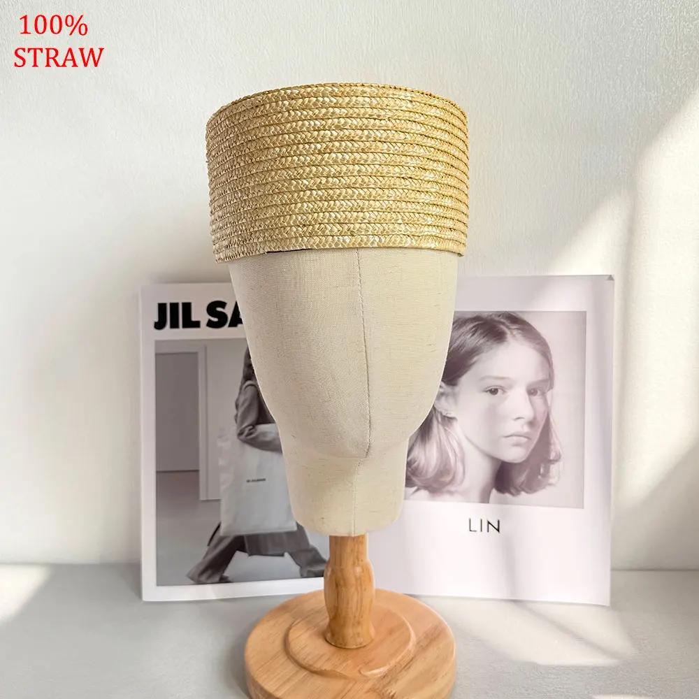 Chapeau Pillbox en Paille 100% Naturelle, Style Rétro Hôtesse de l'Air, Béret d'Été pour Femme, Chap