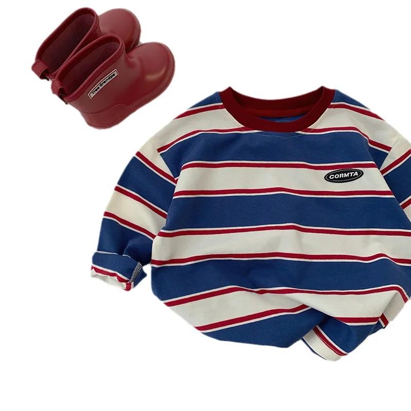 Vêtements d'automne pour enfants de 2 à 7 ans, T-shirt à rayures en coton à manches longues pour béb