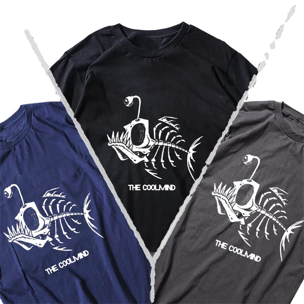 Bonefish crâne poisson de mer profonde squelette drôle pêcheur hommes T-Shirt coton col rond manches