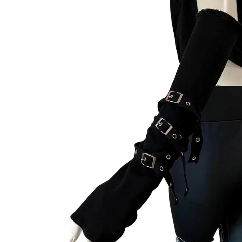 Mancommuniste gothiques noires unisexes, manchette de protection solaire, gants à demi-doigts Haraju