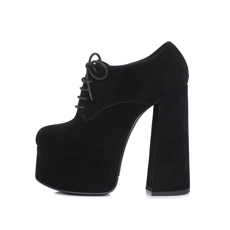Arden Furtado printemps mouton daim bout rond talon carré plate-forme pompes Super haut talon Sexy à