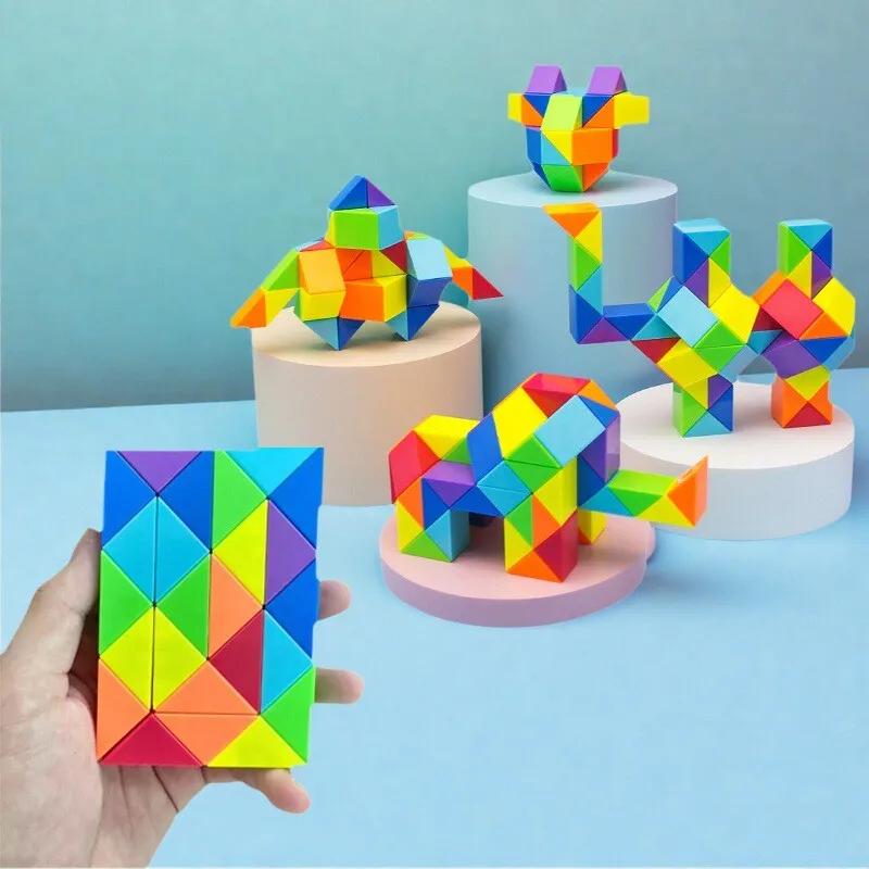 Cube magique coloré, règle magique serpent, Puzzle multicolore, Fidget, décompression, Cubes Transfo