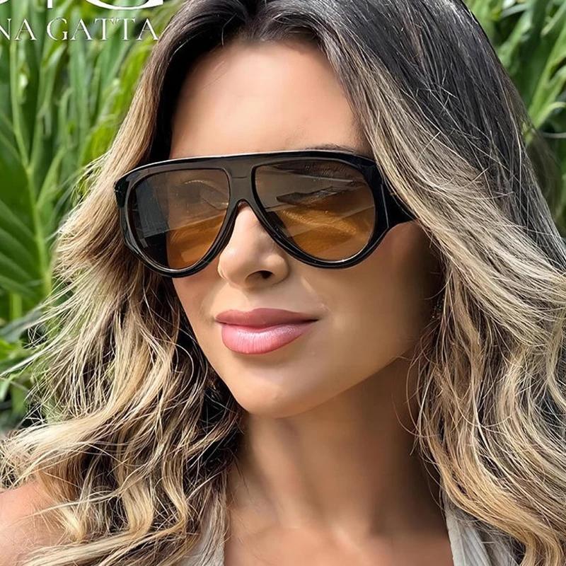 Lunettes de soleil de luxe Y2K surdimensionnées pour femmes, monture large, verres dégradés, style r