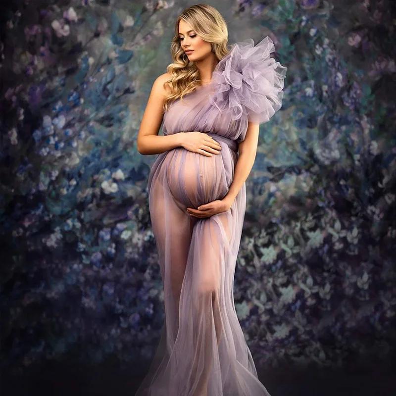Voir à travers les robes de séance photo de maternité sexy une épaule femmes enceintes accessoires d