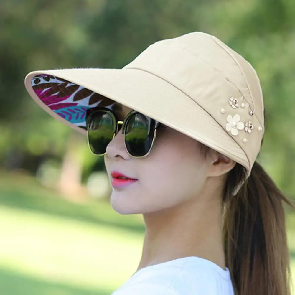 Chapeau de soleil pliable à large bord pour femmes, idéal pour les vacances d'été, anti-UV, visière