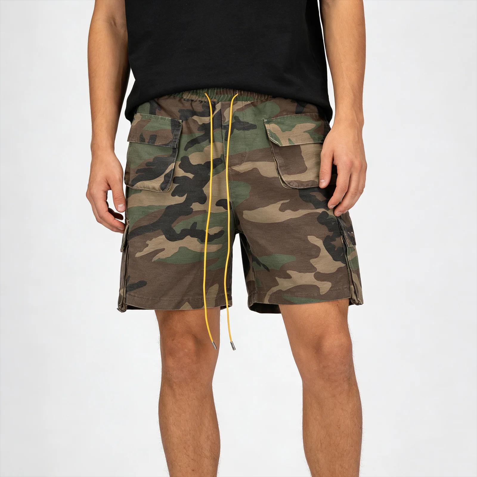 Shorts cargo camouflage pour homme, style streetwear, multi-poches, coupe oversize, avec cordon de s