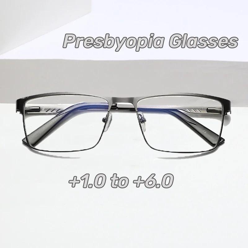 Lunettes de lecture carrées en métal pour hommes, grand cadre, jambe de printemps, presbytie pour pe