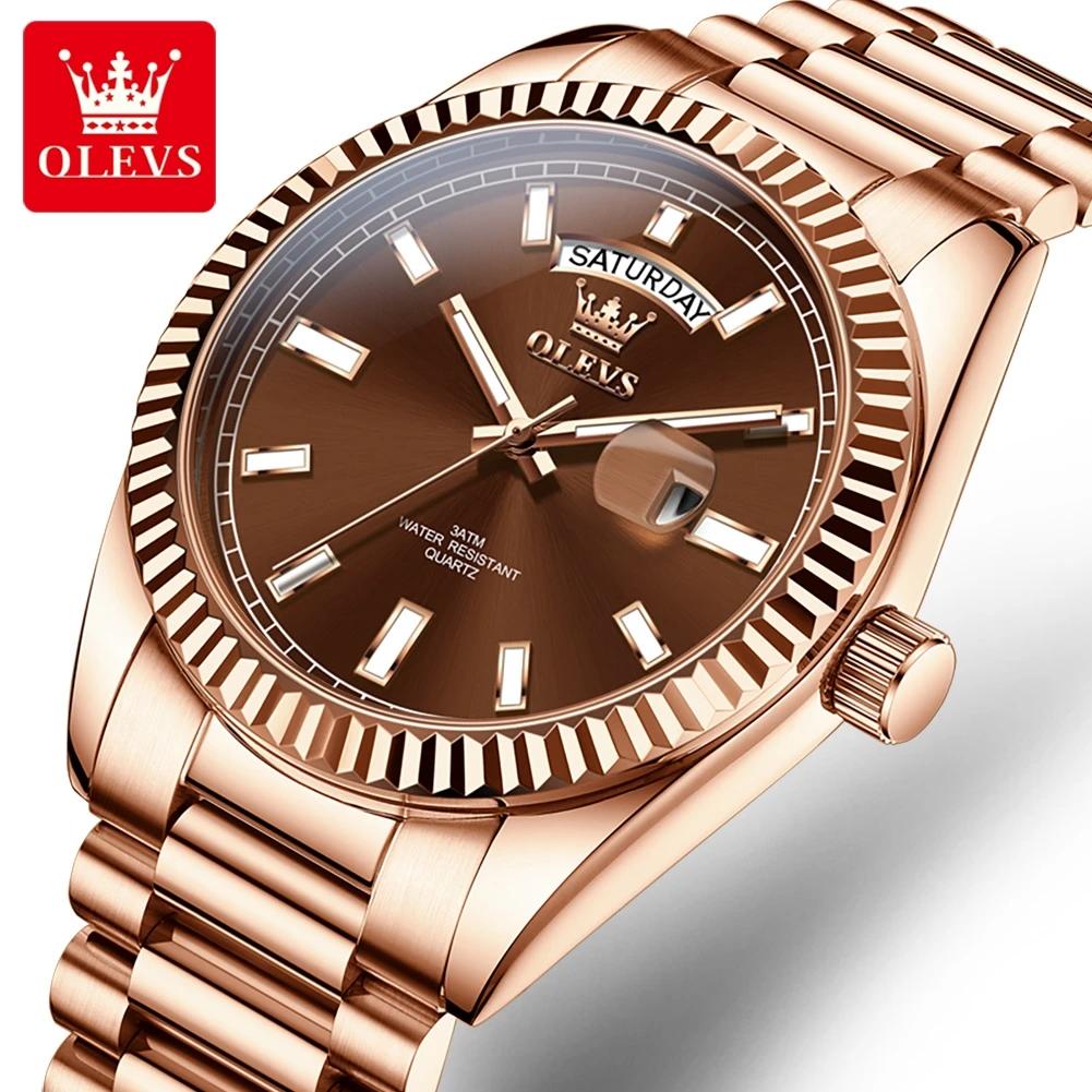 OLEVS montre pour hommes Top marque montre-bracelet de luxe pour hommes mode or Rose en acier inoxyd