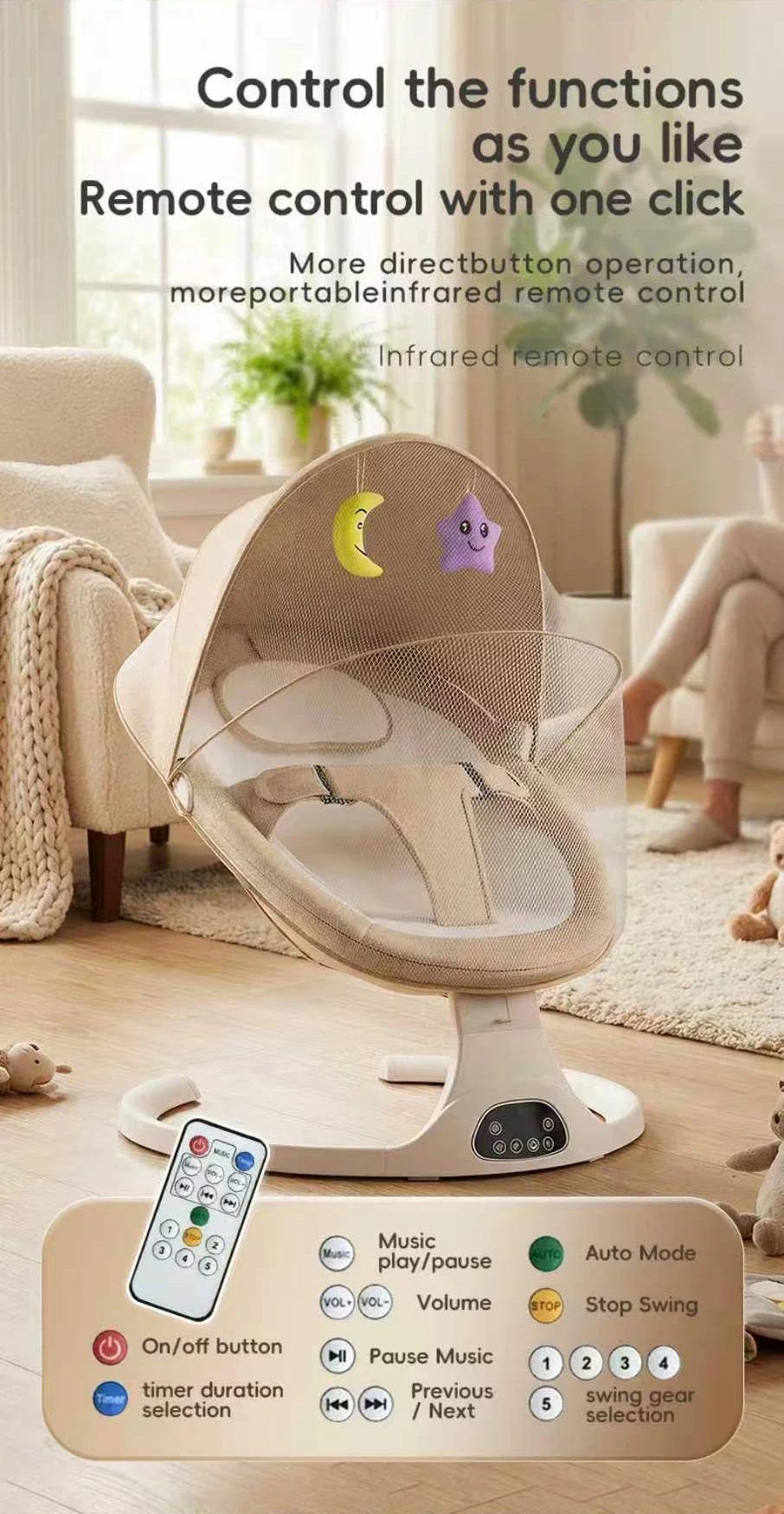 Berceau Électrique pour Bébé, Transat à Bascule Automatique, Chaise à Bascule Apaisante pour Nouveau