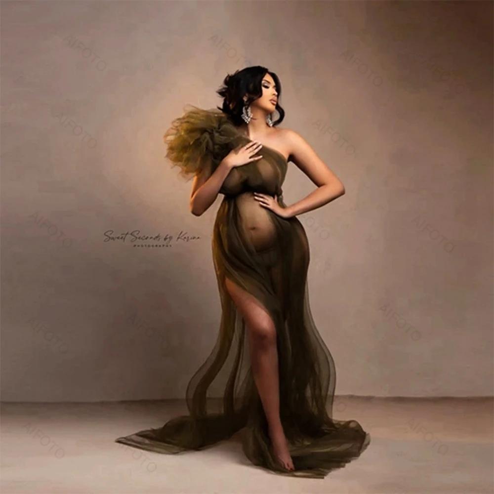 Robe longue en tulle pour femmes enceintes, robe de photographie, robe à volants en maille, longue f
