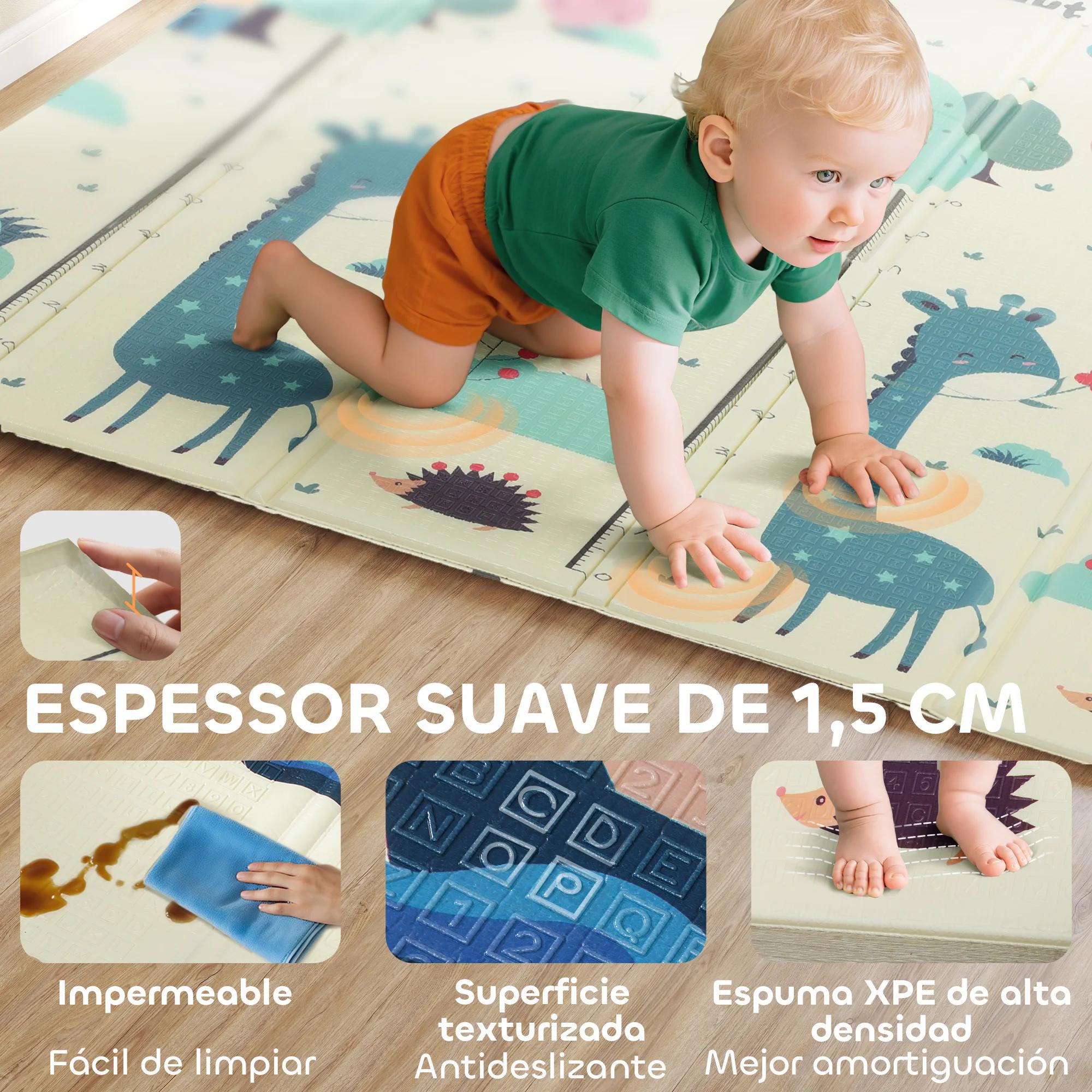 Tapis pour bébé Aiyaplay réversible et pliable, rembourré, 196X176X1.5 cm, double face, imperméable,