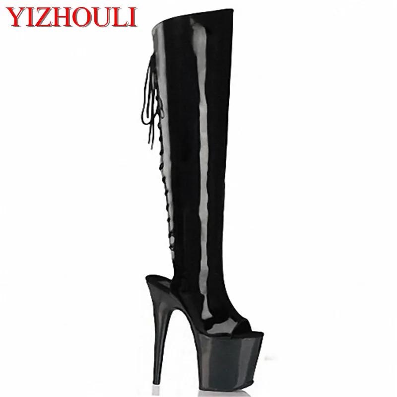 Bottes de Gladiateur Sexy à Talons Serrés de 20cm, Chaussures à Bout Ouvert, pour Spectacle sur Scèn