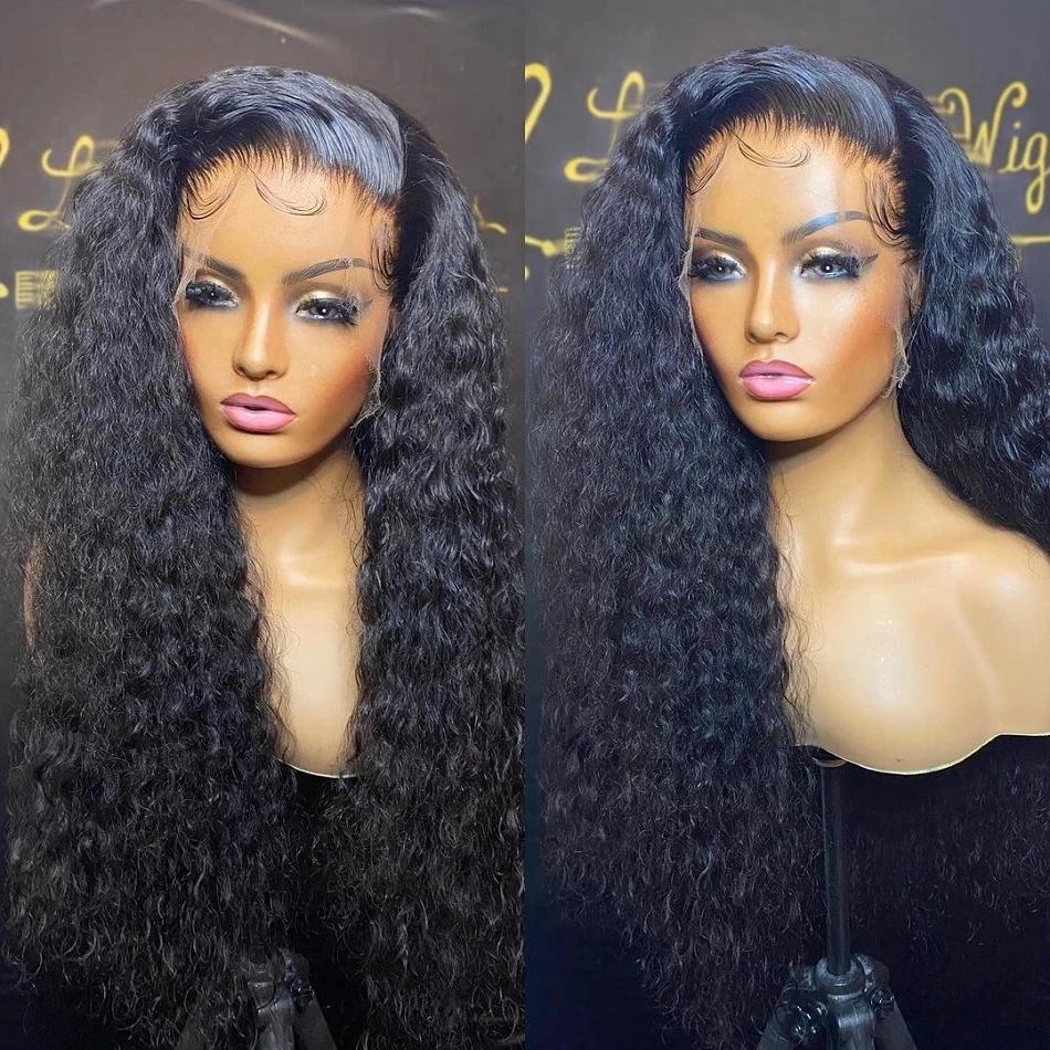 Perruque Lace Front Wig bouclée naturelle, cheveux humains, Deep Water Wave, HD, 13x4, 13x6, choix d