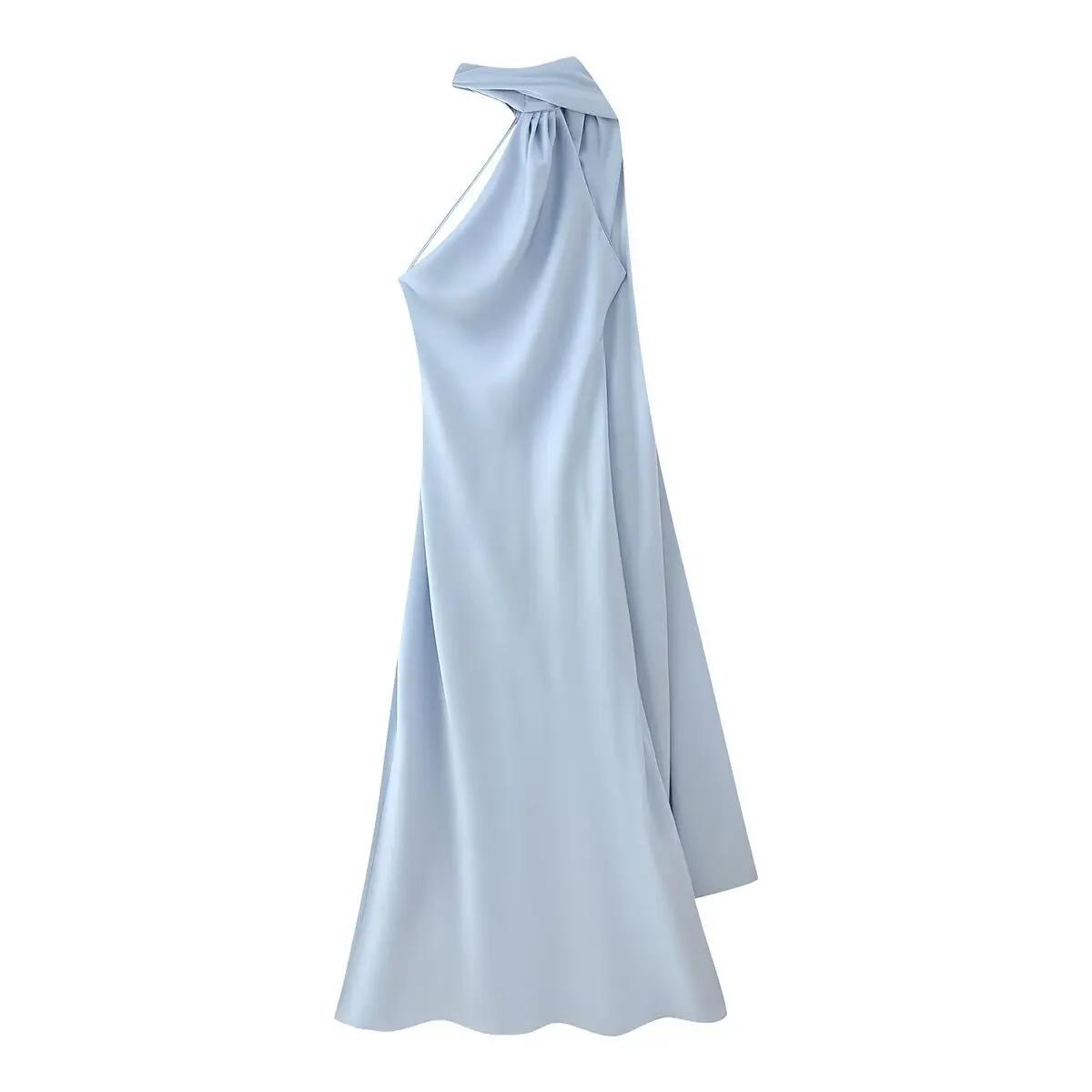 VEITCHE – robe longue en Satin de soie douce pour femmes, élégante, col licou, dos nu, sans manches,