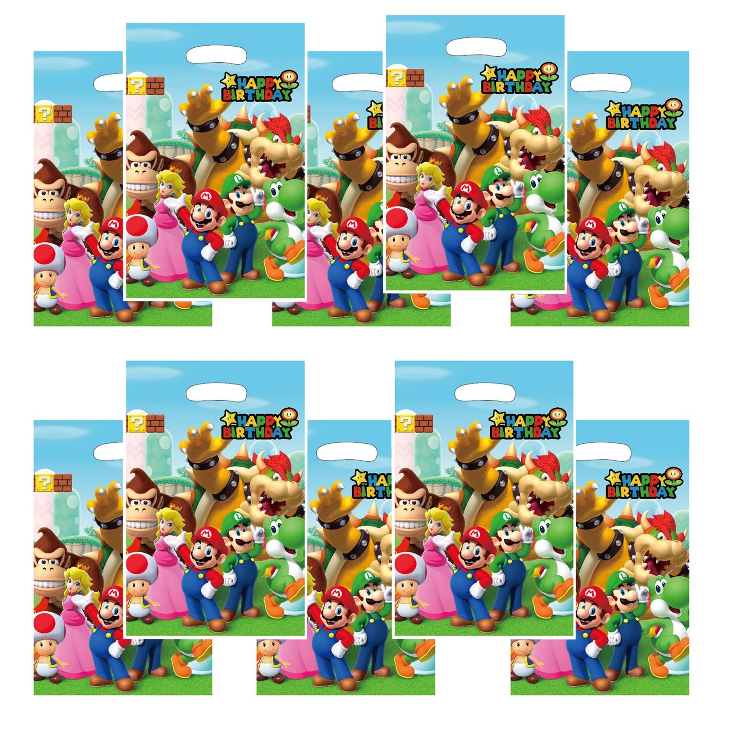 Sacs de fête Mario Bros, décoration d'anniversaire, sacs cadeaux en plastique, boîte à bonbons Mario