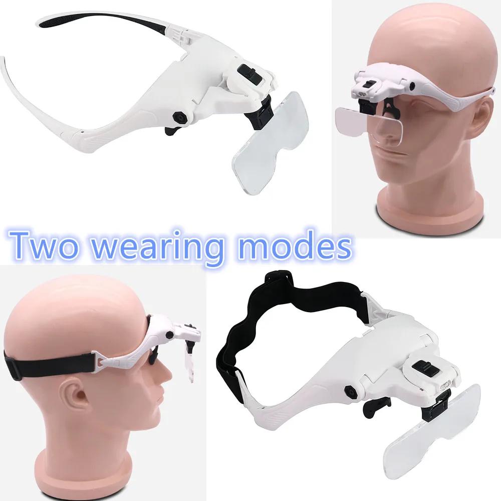 Loupes de lecture bijoutier montre Loupe éclairée 5 lentilles 2 lumières LED bandeau réglable Loupe