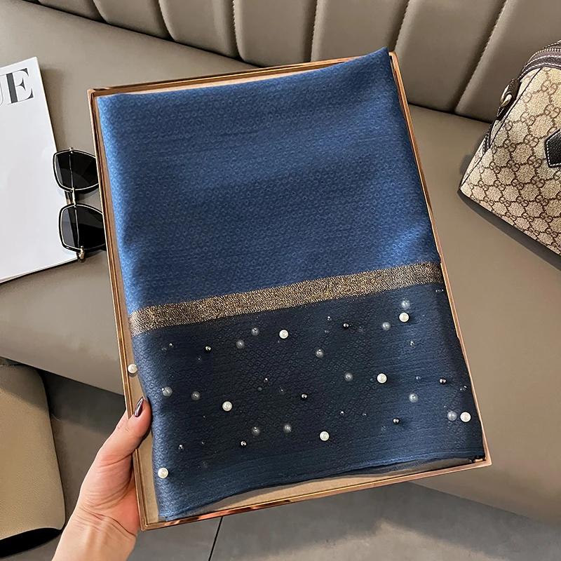 Écharpe de marque de luxe pour femmes, châle, couleur unie, en soie, en lin, été, bandana, Hijab, co