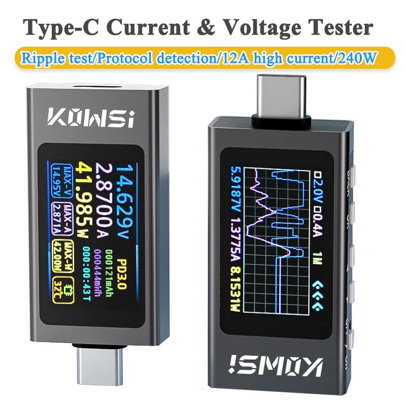 KWS-X1 4V-30V 12A Type C testeur voltmètre ampèremètre TYPE-C détection de Charge rapide mesure de c