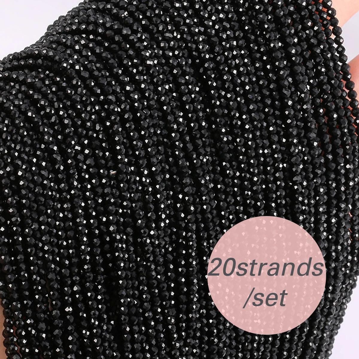 20 brins de perles en pierre spinelle noire facettées de 2/3mm, perles en vrac pour la fabrication d