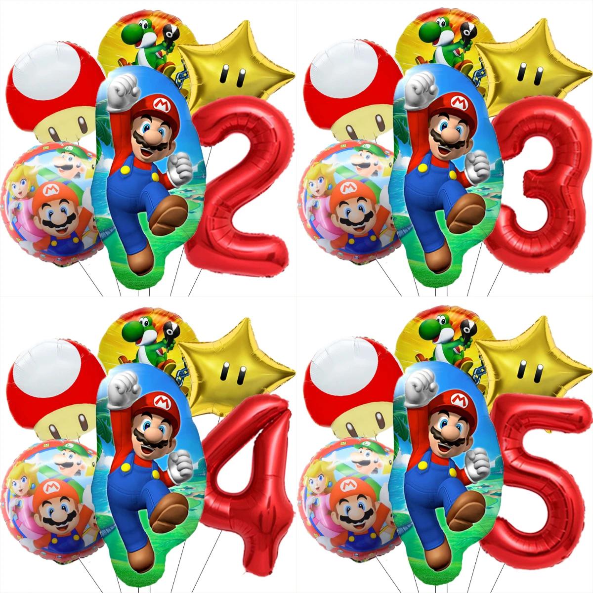 6 ballons en aluminium à thème Super Frères de dessin animé, ballons numériques de 32 pouces, pour l