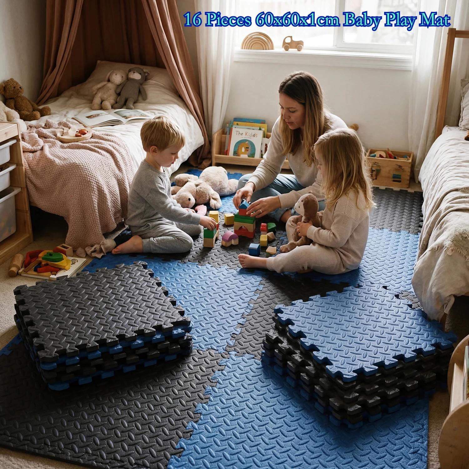 Tapis de jeu pour bébé 16 pièces 60x60cm, tapis de sol en mousse pour bébé et enfant, tapis en mouss