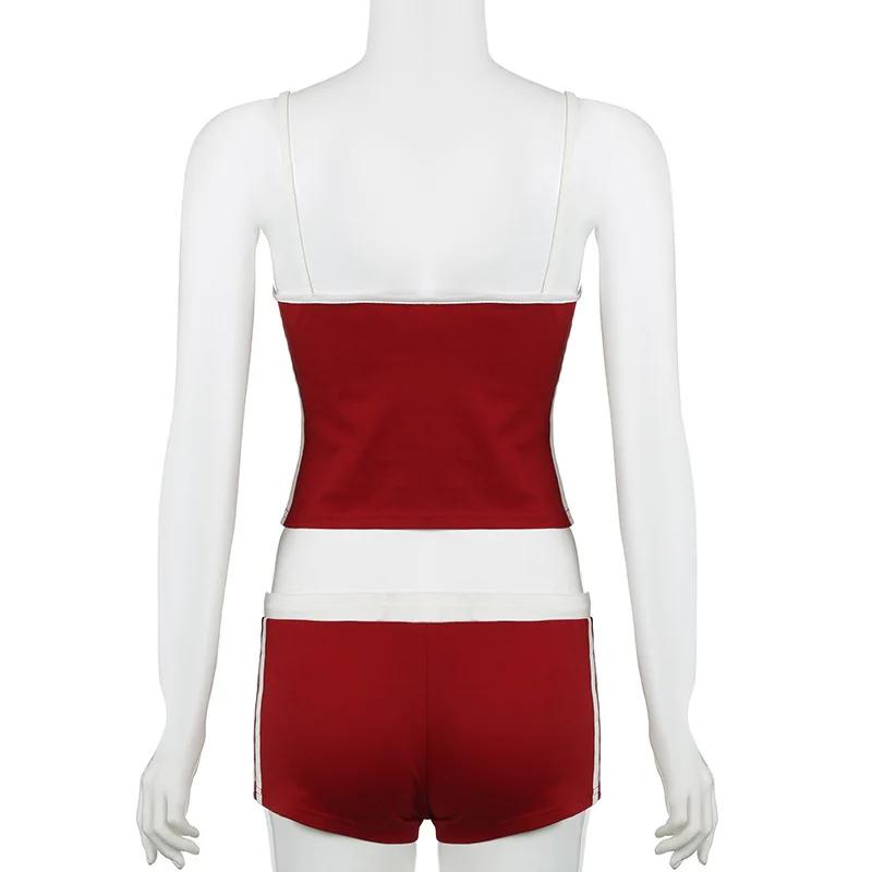 Y2K – ensemble de tenues d'été pour femmes, lettres brodées, couleur contrastée, Sexy, Slim, dos nu,