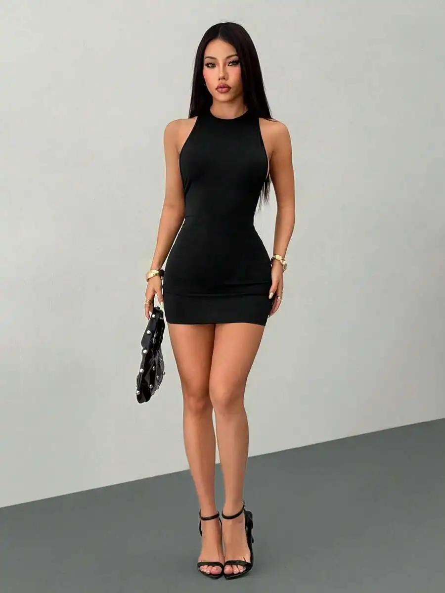 Robe mini unie à dos croisé pour femme, sexy et décontractée, idéale pour cocktail, bal de promo, so