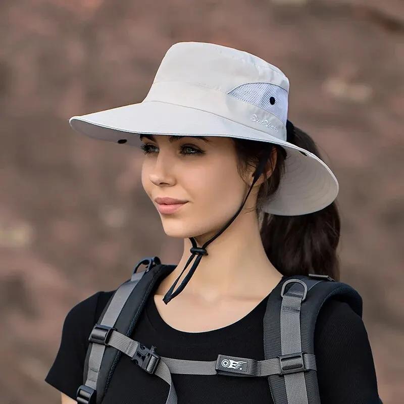 Xinbaoguan-Chapeau de soleil d'extérieur 100% polyester pour femme, respirant, pliant, avec trou pou