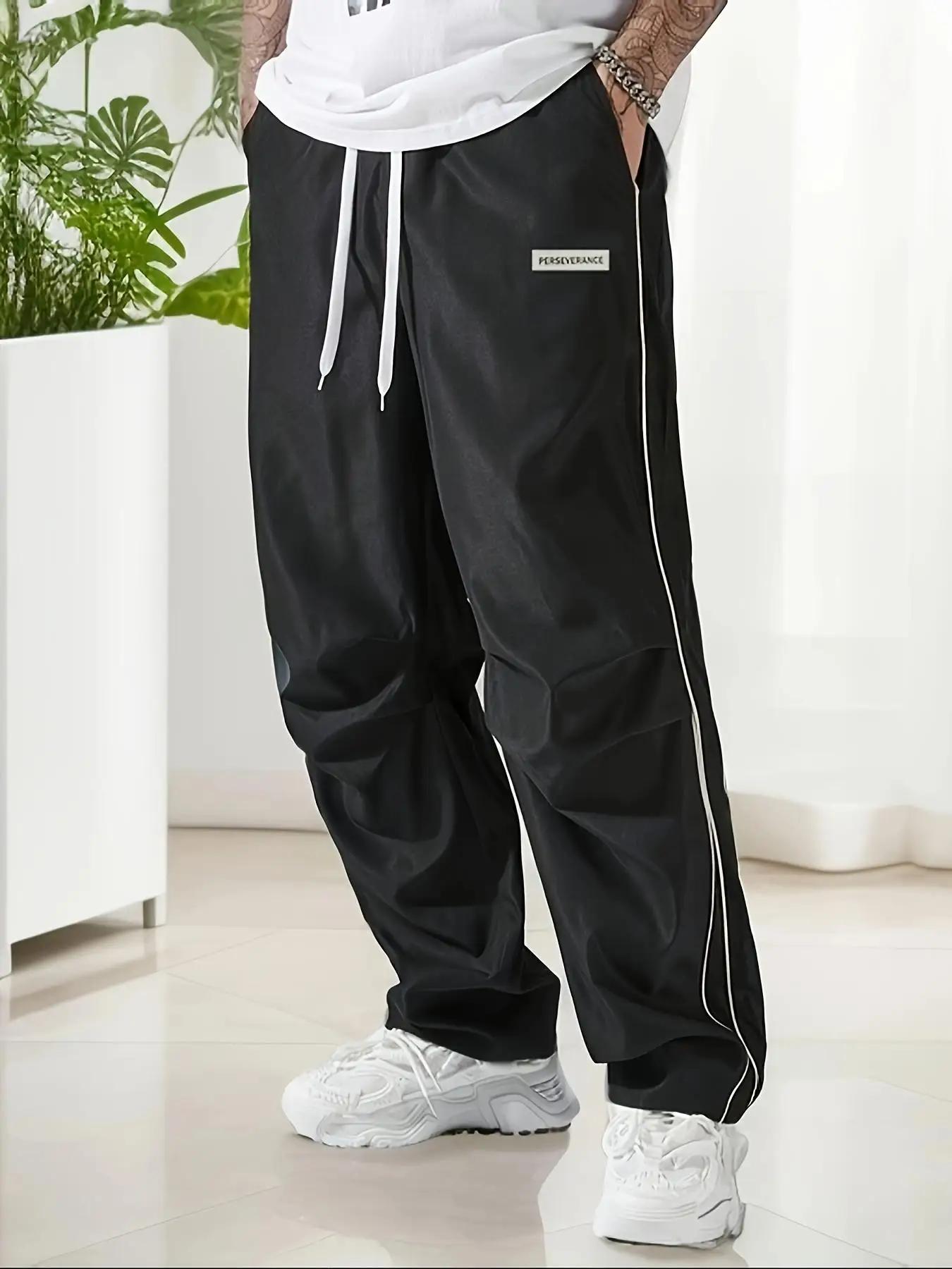 Pantalon droit de sport uni régulier pour hommes avec cordons et ceinture élastique, conception de s