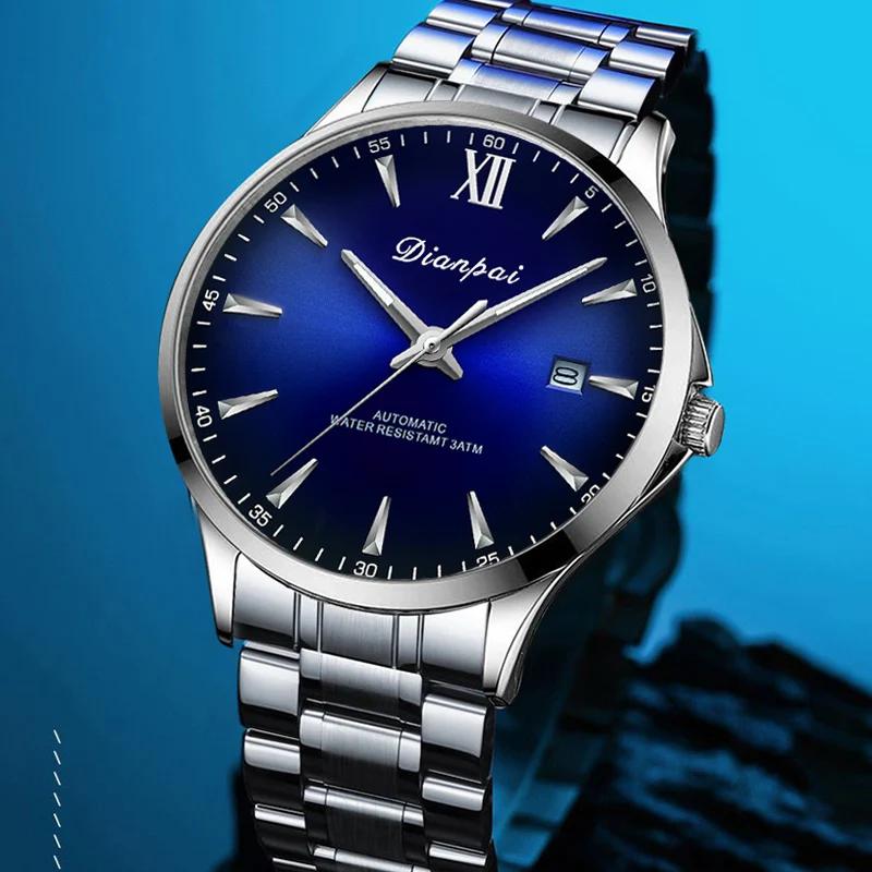 Dianpai montre mécanique entièrement automatique pour hommes d'affaires Simple calendrier en acier i