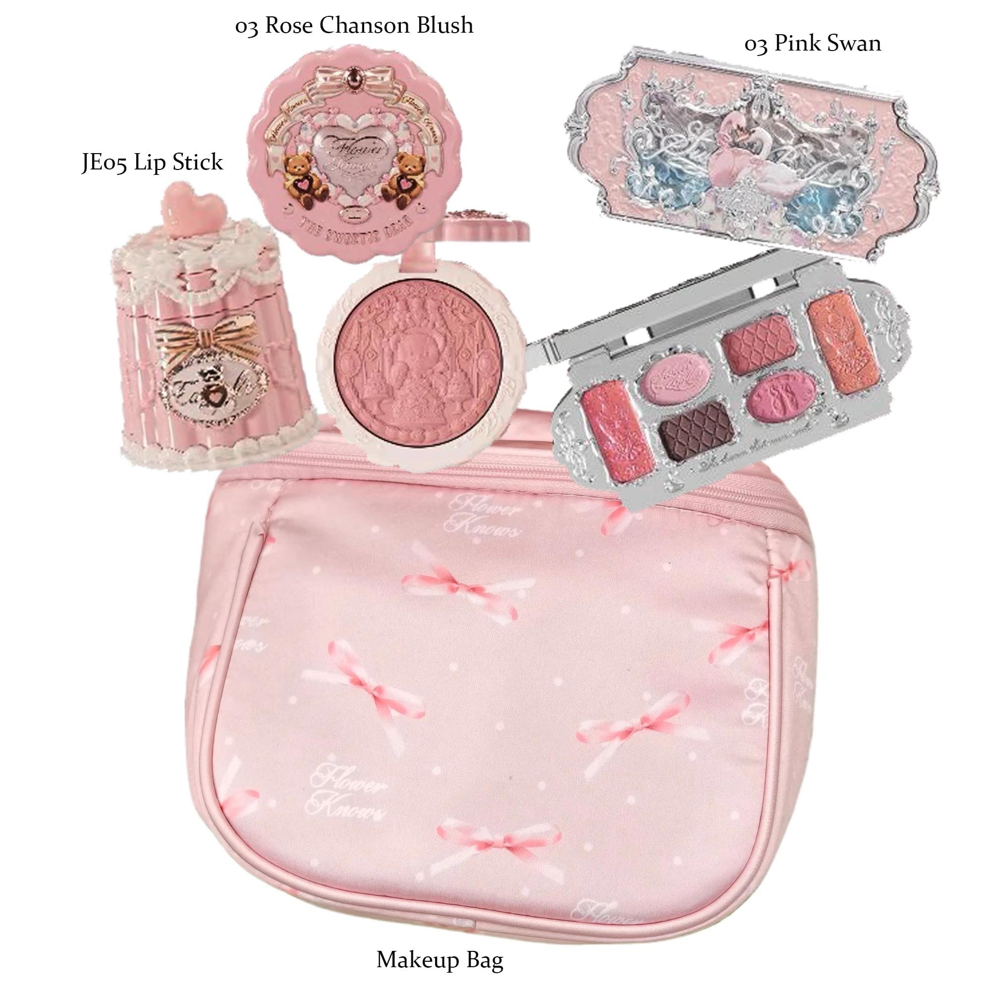 Coffret Cadeau Maquillage Tout-en-un Flower Knows : Fond de Teint Crème Coussin Jardin, Blush Mat, R