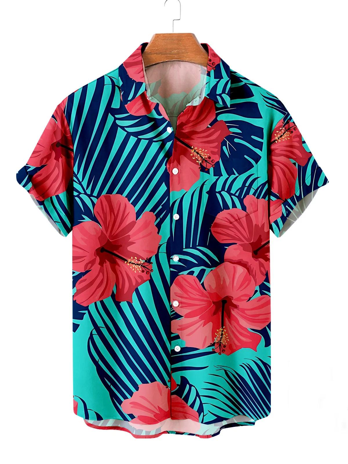 Chemises hawaïennes à fleurs pour hommes, chemises décontractées à manches courtes, col boutonné, mo