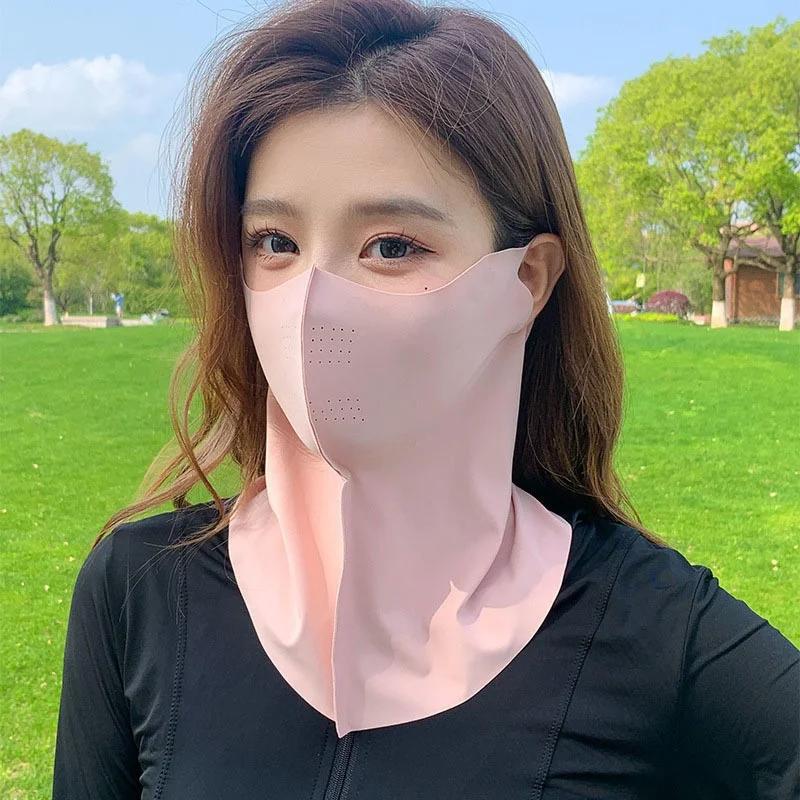 Masque facial en soie glacée de couleur unie, polyvalent pour les sports de plein air, écharpe, trou