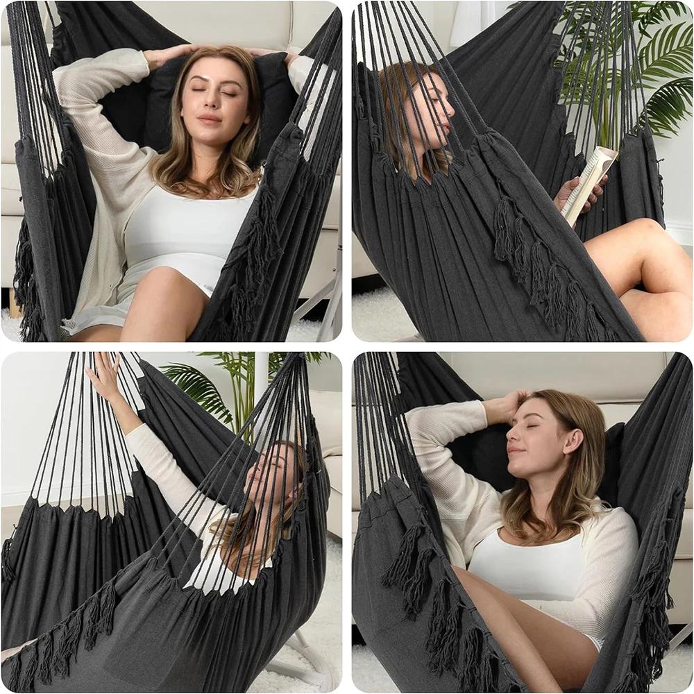 Chaise suspendue en macramé avec 2 oreillers | Balançoire en corde de coton d'une capacité de 500