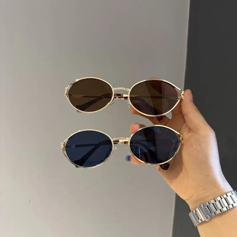 Nouvelle marque de mode lunettes de soleil ovales pour femmes rétro petit cadre femme homme métal lu