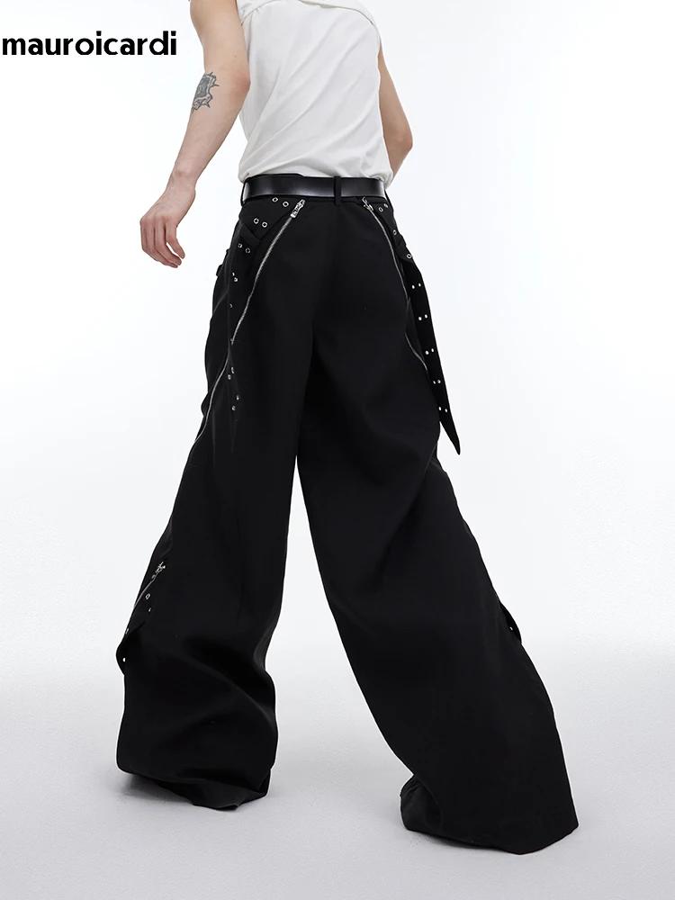 Mauroicardi-Pantalon Baggy à Jambes Larges pour Homme, Streetwear Cool, Long, Noir, Flowy, Vêtements