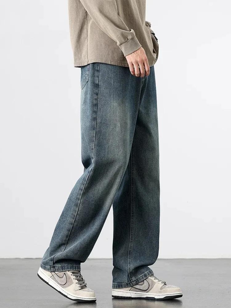Jeans droits rétro américains printemps-automne, streetwear pour hommes, mode coréenne, pantalon en