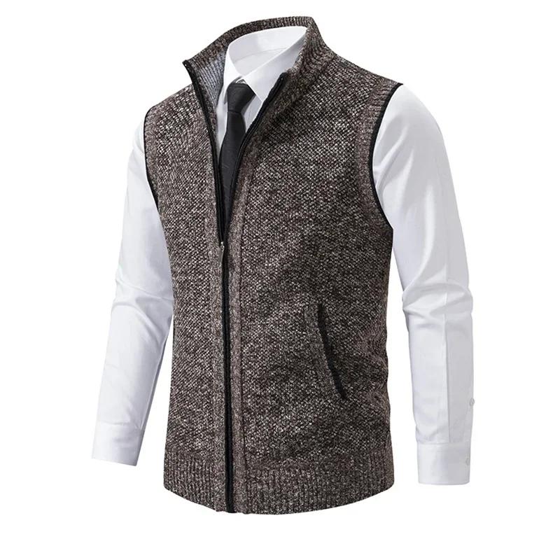 Pull tricoté sans manches pour hommes, Cardigan avec fermeture éclair, gilet décontracté, veste chau