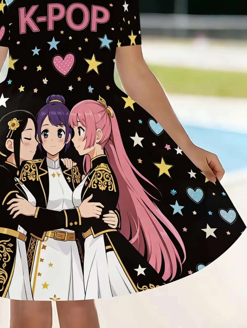 Robe graphique Kpop pour filles - Vêtements Harajuku colorés et amusants pour fans de musique