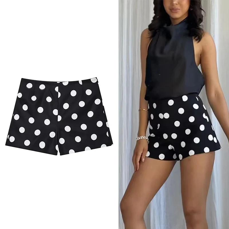 Shorts décontractés amples taille haute vintage à imprimé pois pour femme, collection été 2026, idéa