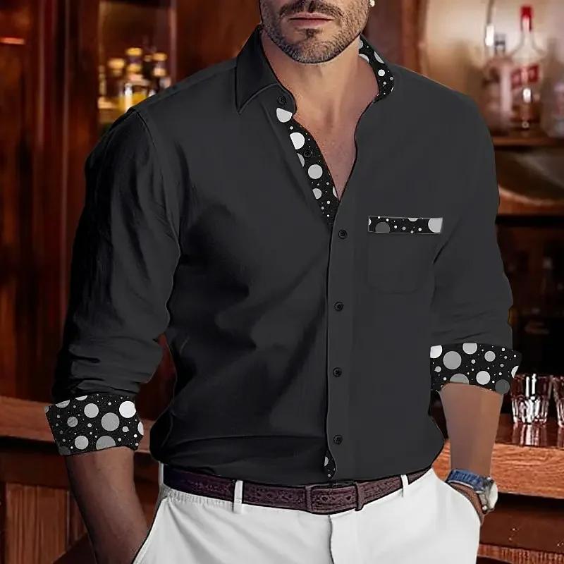 Chemises pour hommes, décontractées et confortables, manches longues, à pois, bloc de couleurs, reve