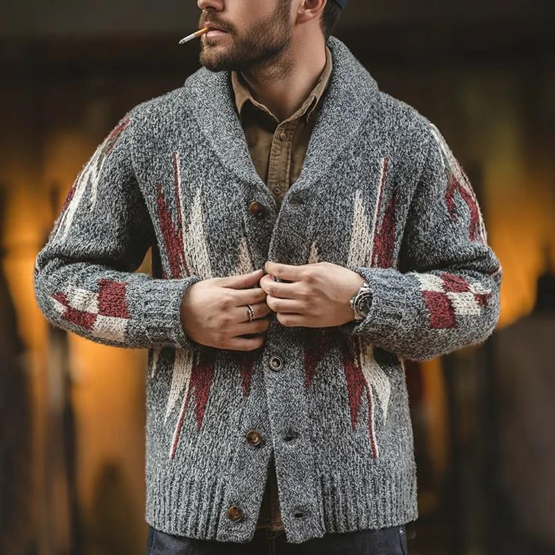 Maden tricoté Vintage Cardigan hommes pull Indiana épais tricot surdimensionné Streetwear géométriqu