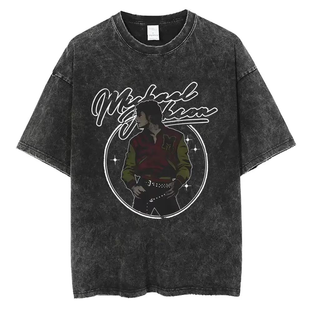 T-shirt vintage lavé avec graphisme de Michael Jackson pour hommes et femmes, t-shirts classiques ré