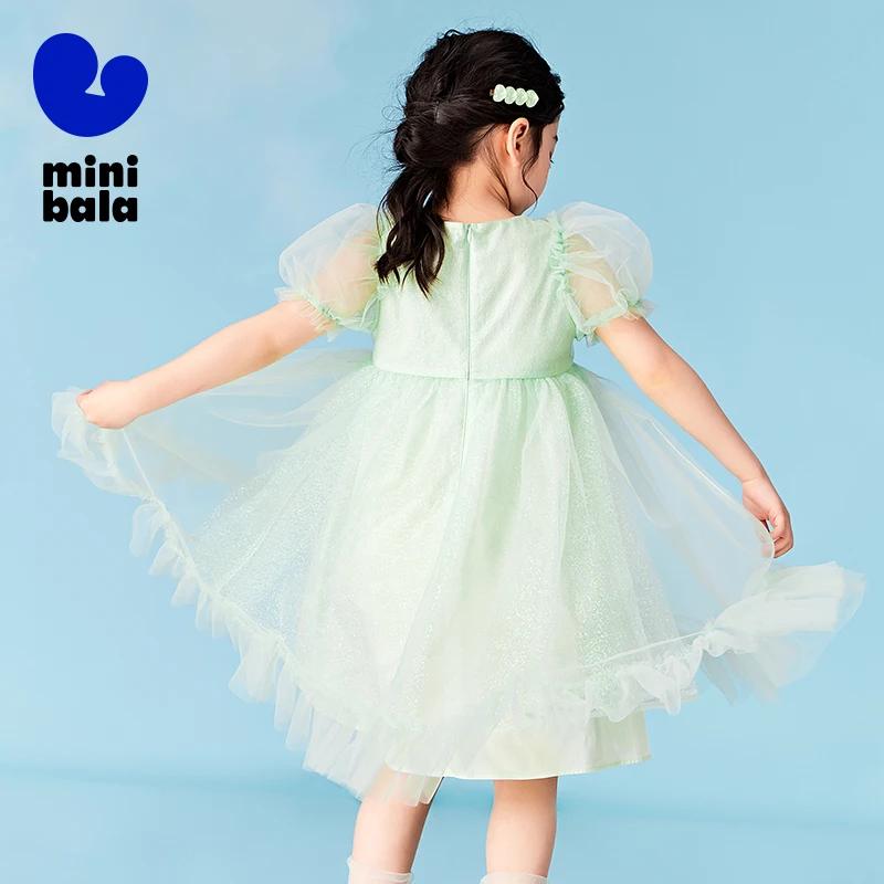Robe trapèze Mini Bala pour filles, maille flottante, manches bouffantes, princesse haute audio, béb