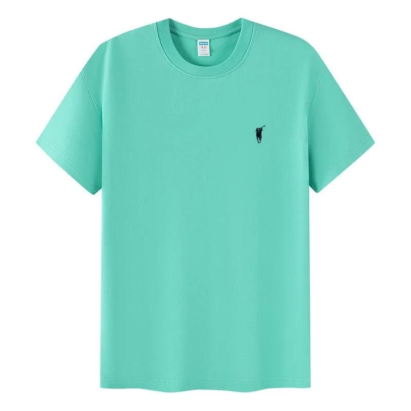 T-shirt homme 100 % coton pur de haute qualité, col rond, manches courtes, broderie poney, mode été