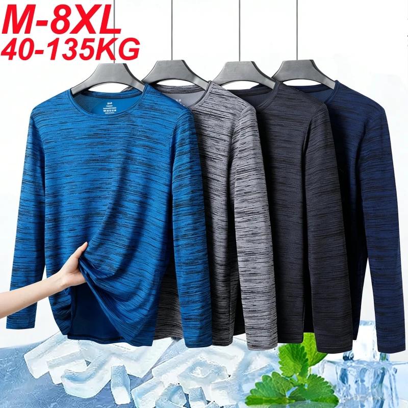 T-shirt d'été pour homme à manches longues, séchage rapide, en soie glacée, haute élasticité, grande