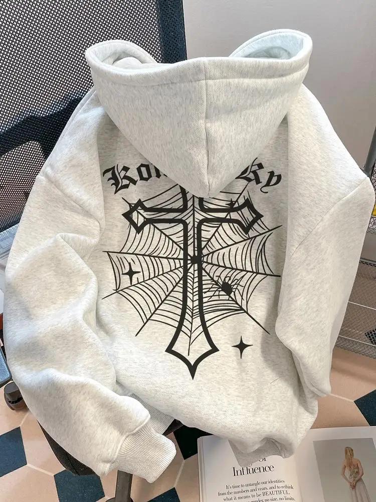 Sweat-shirt à capuche chaud en polaire pour hommes adultes, européen et américain, croix d'araignée,