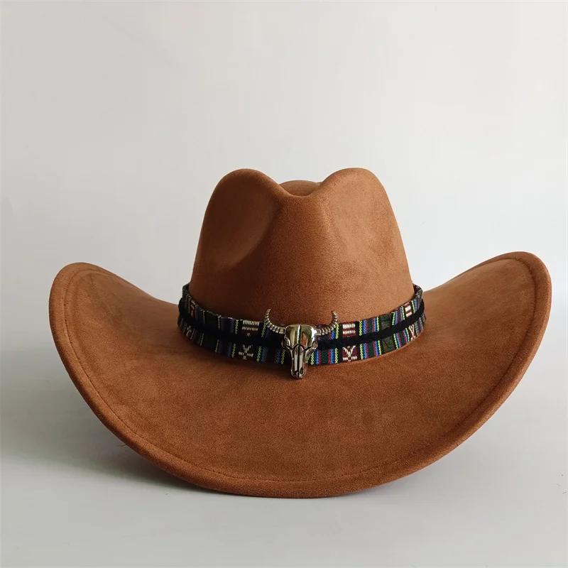 Chapeau de cowboy en daim vert armée, nouveau modèle grande taille, en daim, avec dessus en forme de